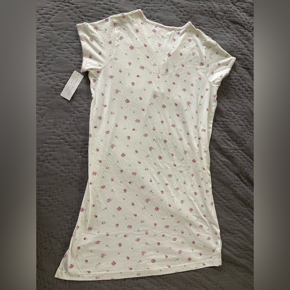 NWT Carole Hochman Pink Cream Floral Nightgown 100% Cotton Short Sleeve Medium - Picture 6 of 8